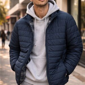 Insulated Quilted Puffer Jacket - Navy